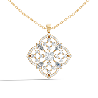 Handcrafted Marquise and Princess Diamond Gold Pendant Special Gift For Her In 14K Solid Gold