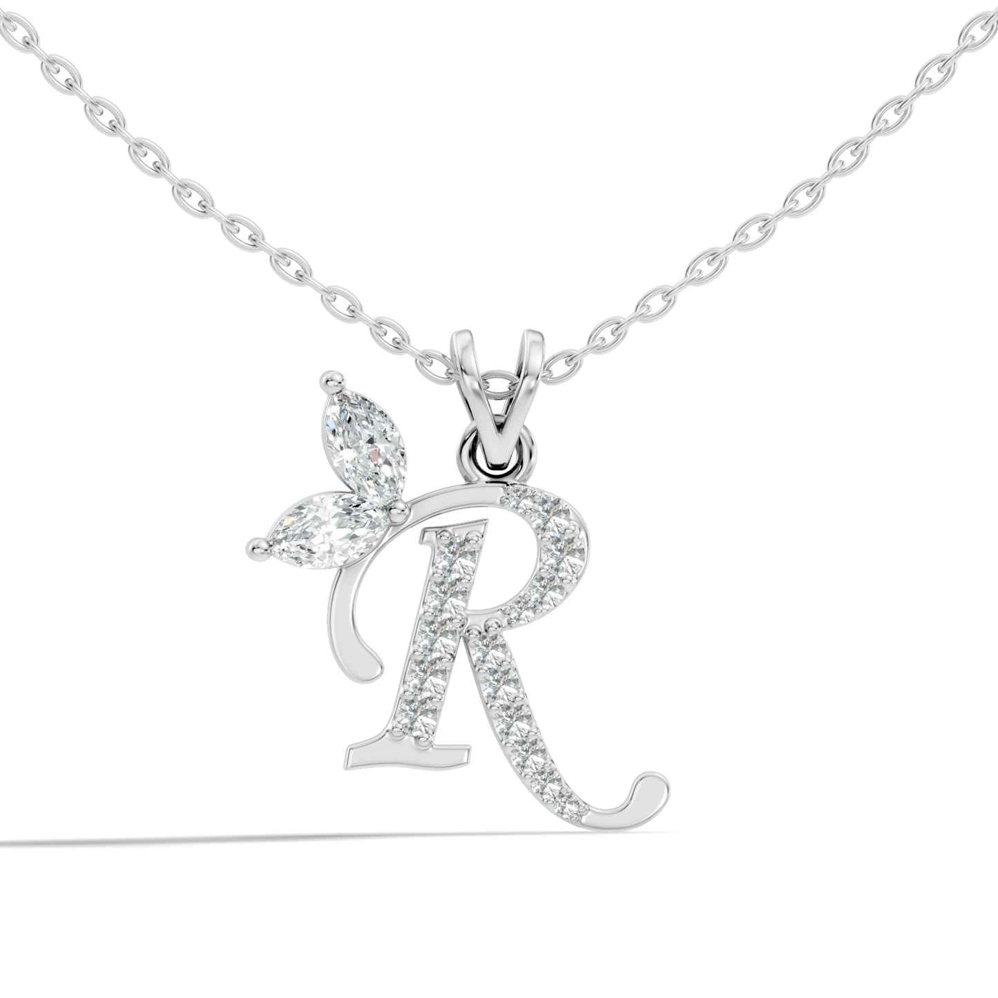 Handcrafted Elegant Diamond Letter Necklace In 14K Solid White Gold Pendant For Her