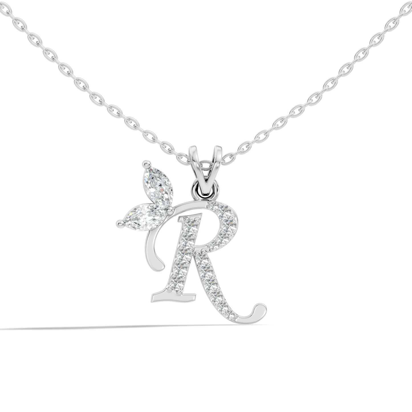 Handcrafted Elegant Diamond Letter Necklace In 14K Solid White Gold Pendant For Her
