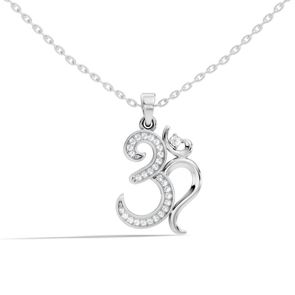 14K Gold Round Cut Diamond Om Pendant for Unisex Spiritual Jewelry