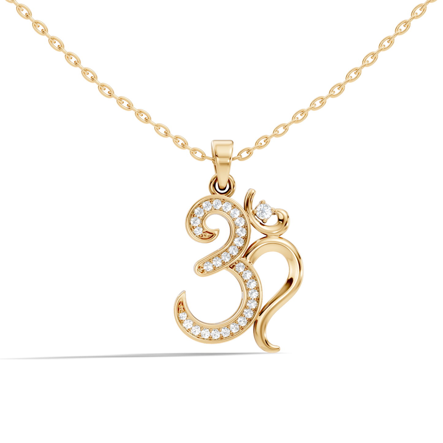 14K Gold Round Cut Diamond Om Pendant for Unisex Spiritual Jewelry