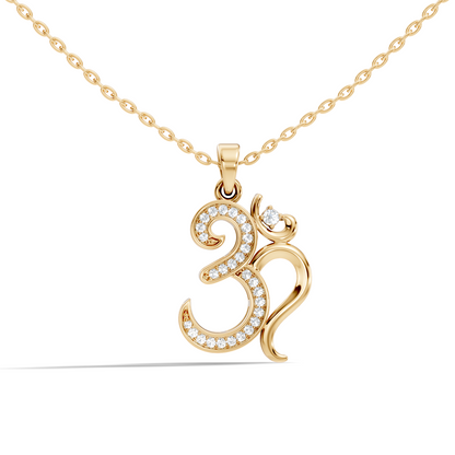 14K Gold Round Cut Diamond Om Pendant for Unisex Spiritual Jewelry