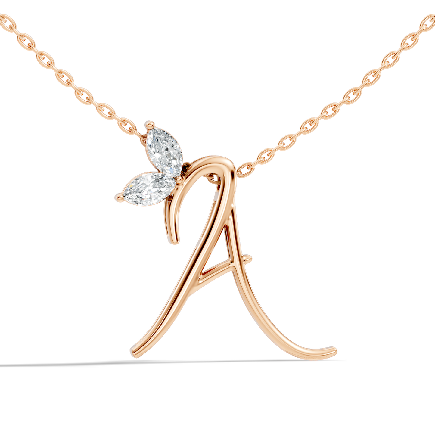 Unique Marquise Cut Diamond Pendant In 14K Solid Gold Personalized A Letter Jewelry