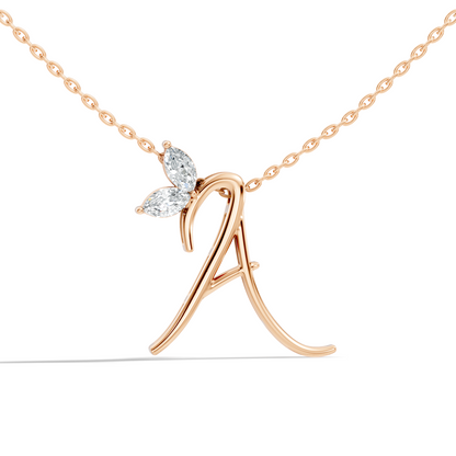Unique Marquise Cut Diamond Pendant In 14K Solid Gold Personalized A Letter Jewelry
