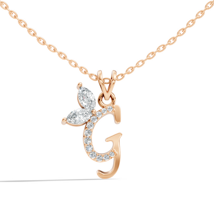 14K Solid Gold Marquise and Round Cut Diamond G Alphabet Pendant For Her