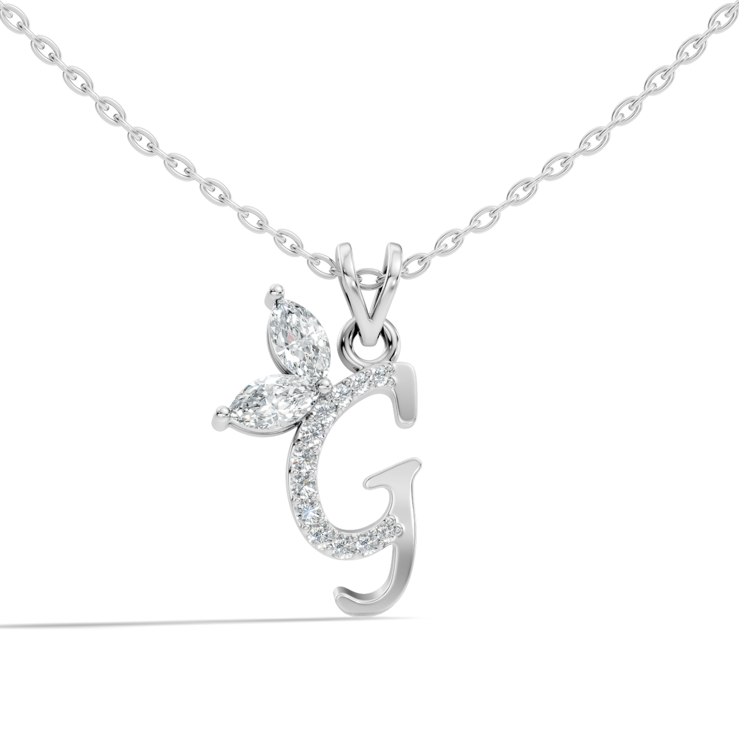 14K Solid Gold Marquise and Round Cut Diamond G Alphabet Pendant For Her