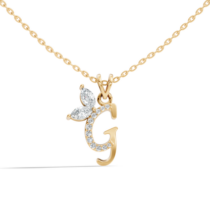 14K Solid Gold Marquise and Round Cut Diamond G Alphabet Pendant For Her