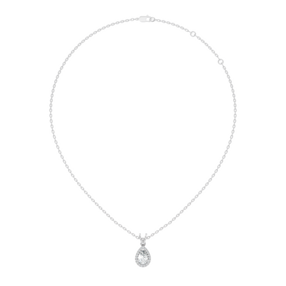 Vintage 14K White Gold Diamond Pendant 0.87 CT Lab-Grown Pear & Round Diamonds Jewelry