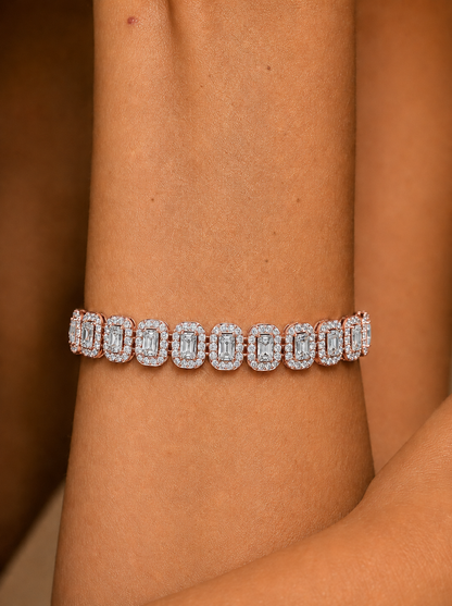 Halo Cushion Princess & Round Lab Grown Tennis Diamond Bracelet