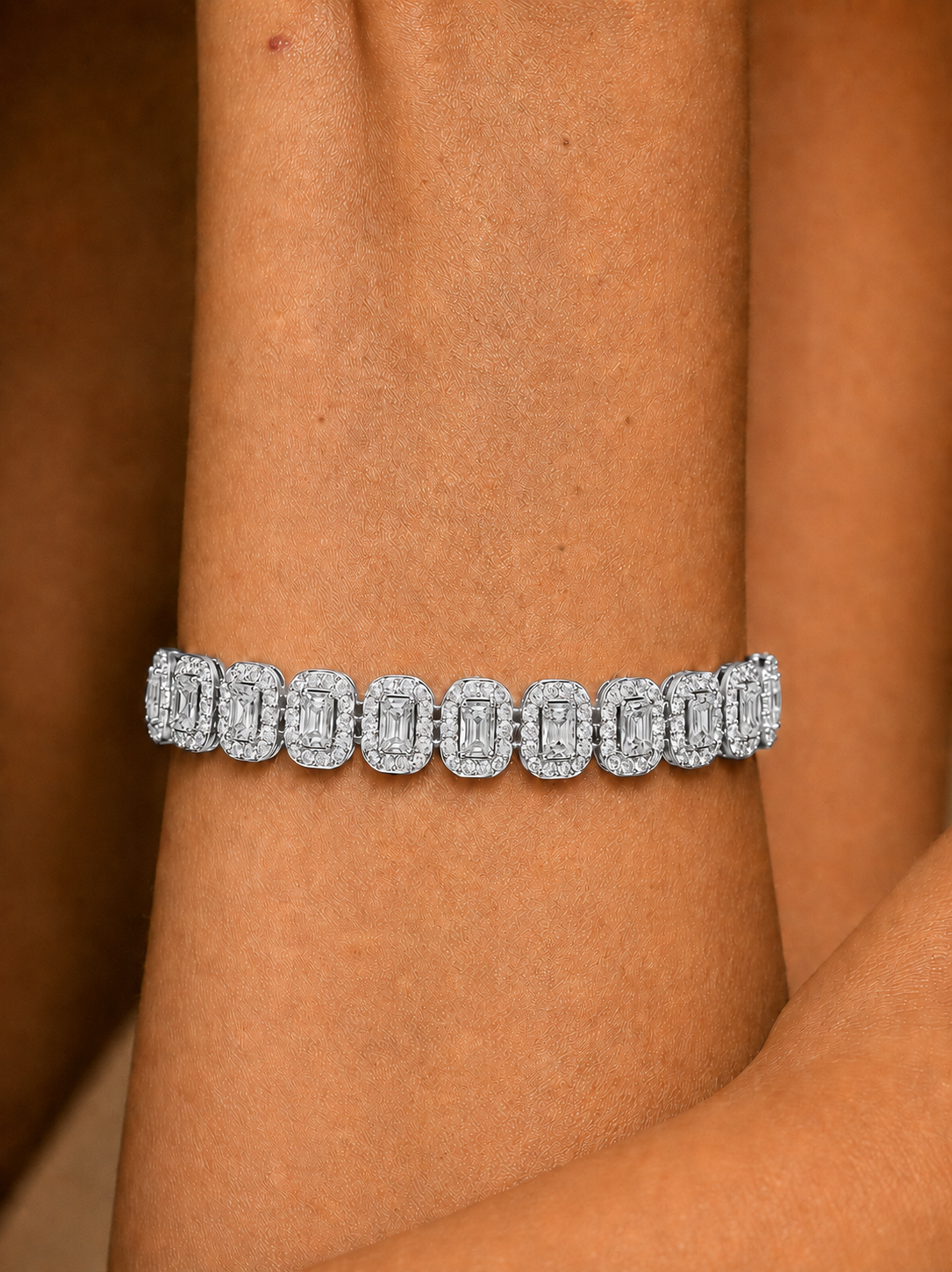Halo Cushion Princess & Round Lab Grown Tennis Diamond Bracelet