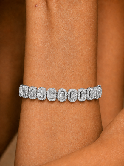 Halo Cushion Princess & Round Lab Grown Tennis Diamond Bracelet