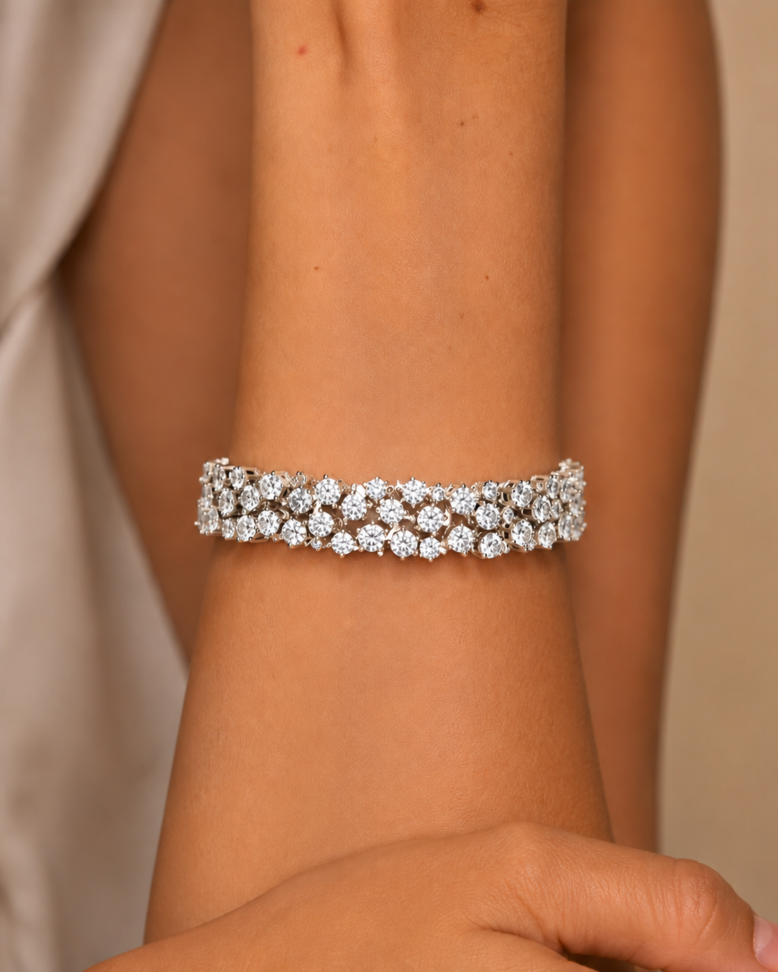 Lab Grown Round Diamond Multi Row Rose Gold Tennis Bracelet