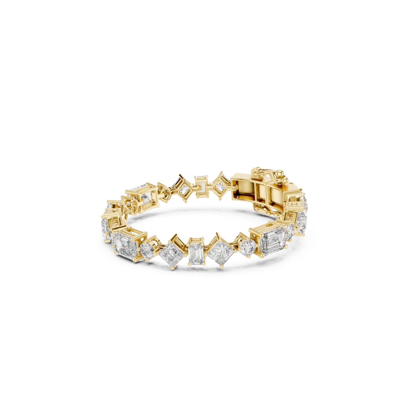 14K Solid Gold Multi Shape Top Grade Lab Grown Diamond Unique Art Deco Dainty Engagement Tennis Bracelet Gift For Her