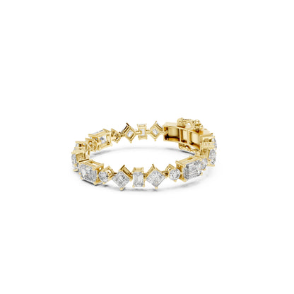 14K Solid Gold Multi Shape Top Grade Lab Grown Diamond Unique Art Deco Dainty Engagement Tennis Bracelet Gift For Her