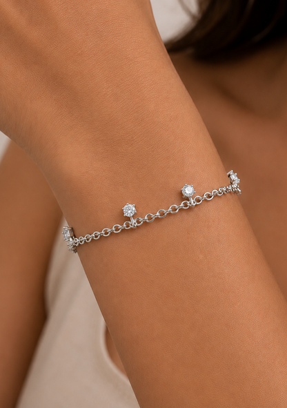 Round Cut 7 Stone Lab Grown Diamond Charm Bracelet