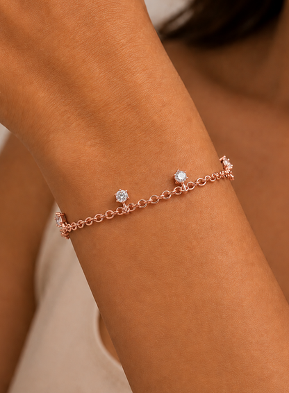 Round Cut 7 Stone Lab Grown Diamond Charm Bracelet