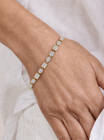 Pear Emerald & Oval Cut Lab Grown Tennis Diamond Bracelet