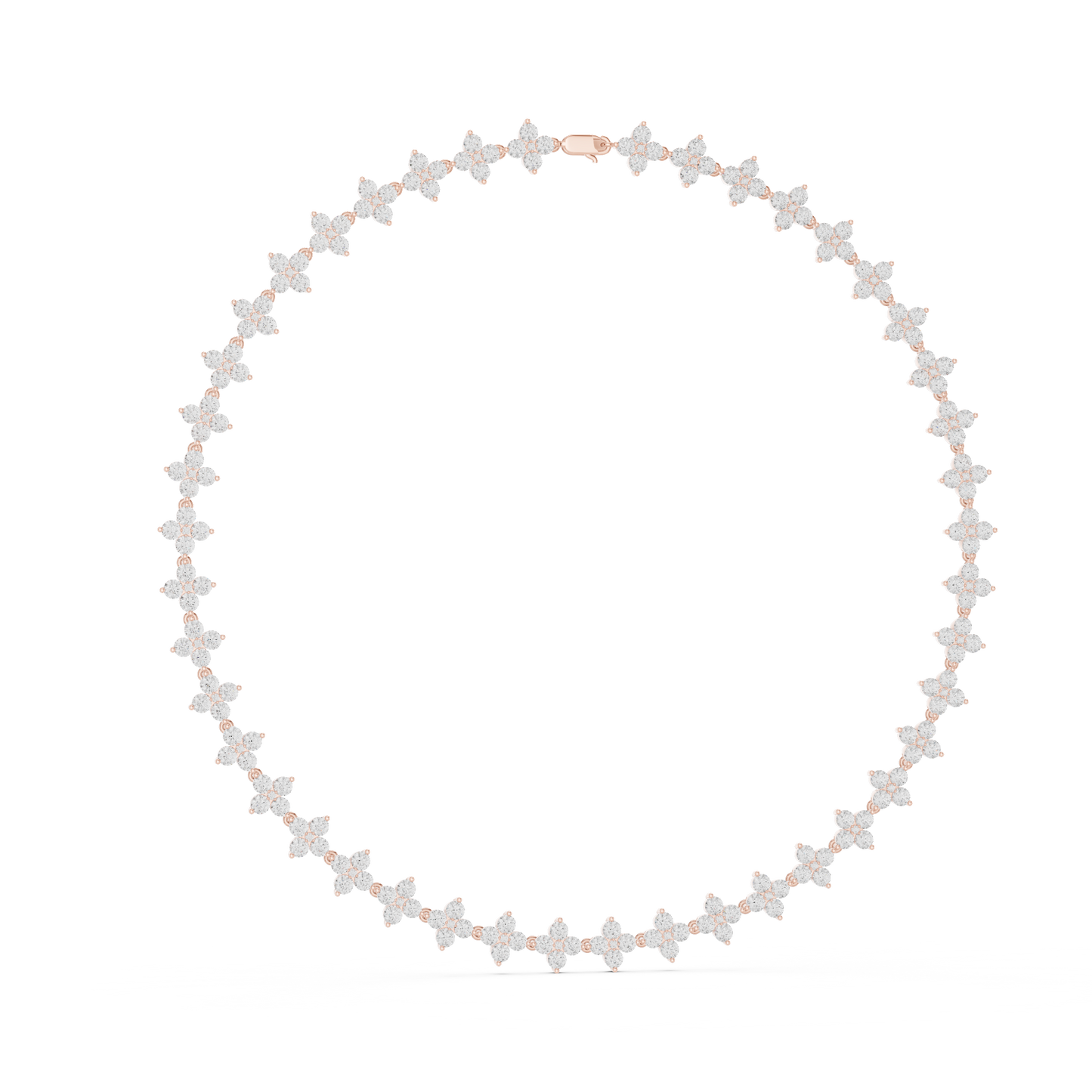19.80 Ct 18K Solid Rose Gold Round Shapes Natural & Lab Grown Diamond Tennis Necklace Gift For Her