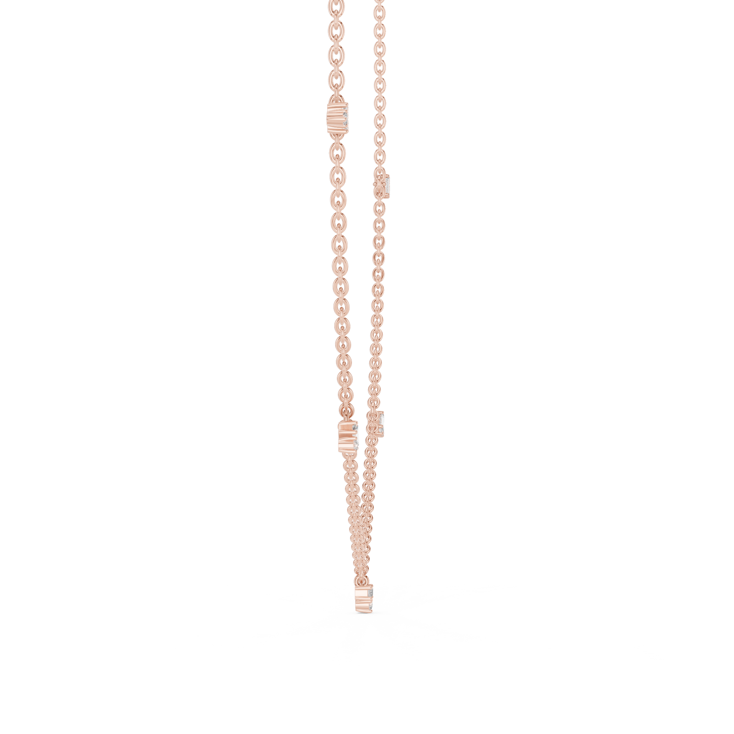14k Solid Rose Gold 5 Stone Round & Baguette Square Shape Lab Grown & Natural Diamond Simply Classic Look Diamond Necklace