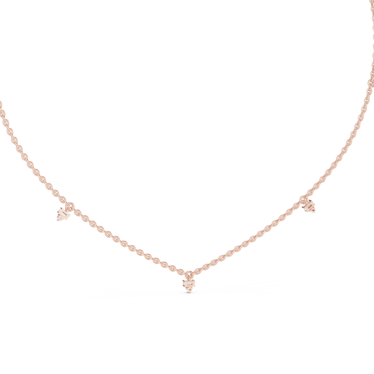 14k Solid Rose Gold 5 Stone Round & Baguette Square Shape Lab Grown & Natural Diamond Simply Classic Look Diamond Necklace