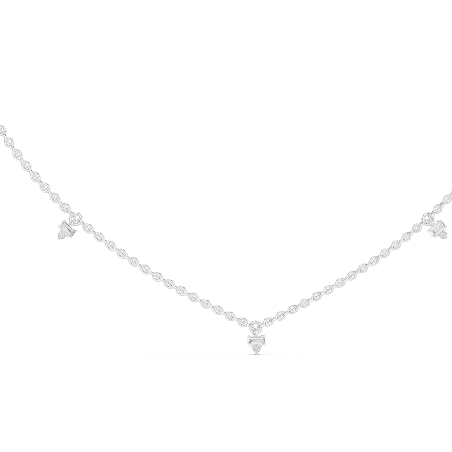 14k Solid Rose Gold 5 Stone Round & Baguette Square Shape Lab Grown & Natural Diamond Simply Classic Look Diamond Necklace