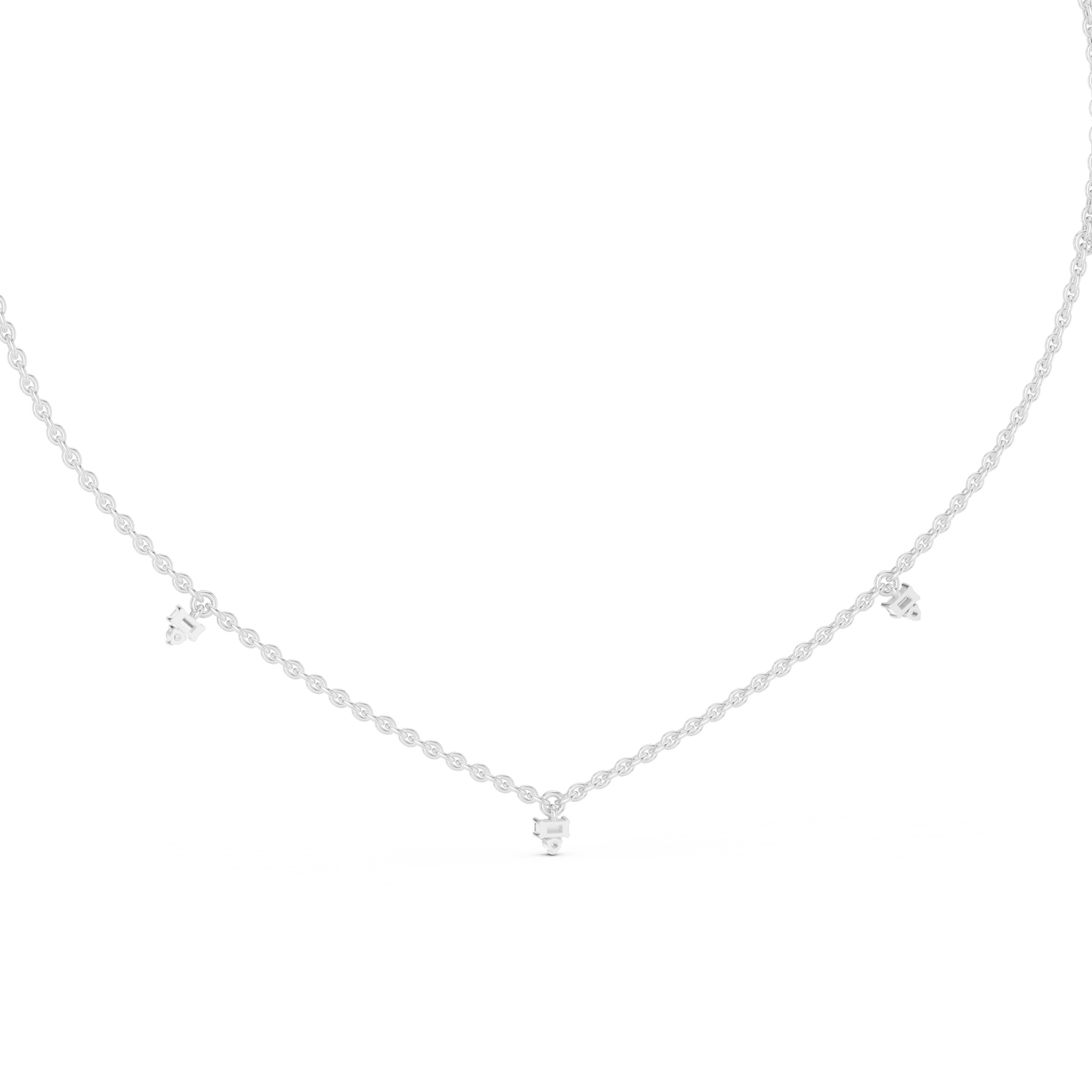 14k Solid Rose Gold 5 Stone Round & Baguette Square Shape Lab Grown & Natural Diamond Simply Classic Look Diamond Necklace