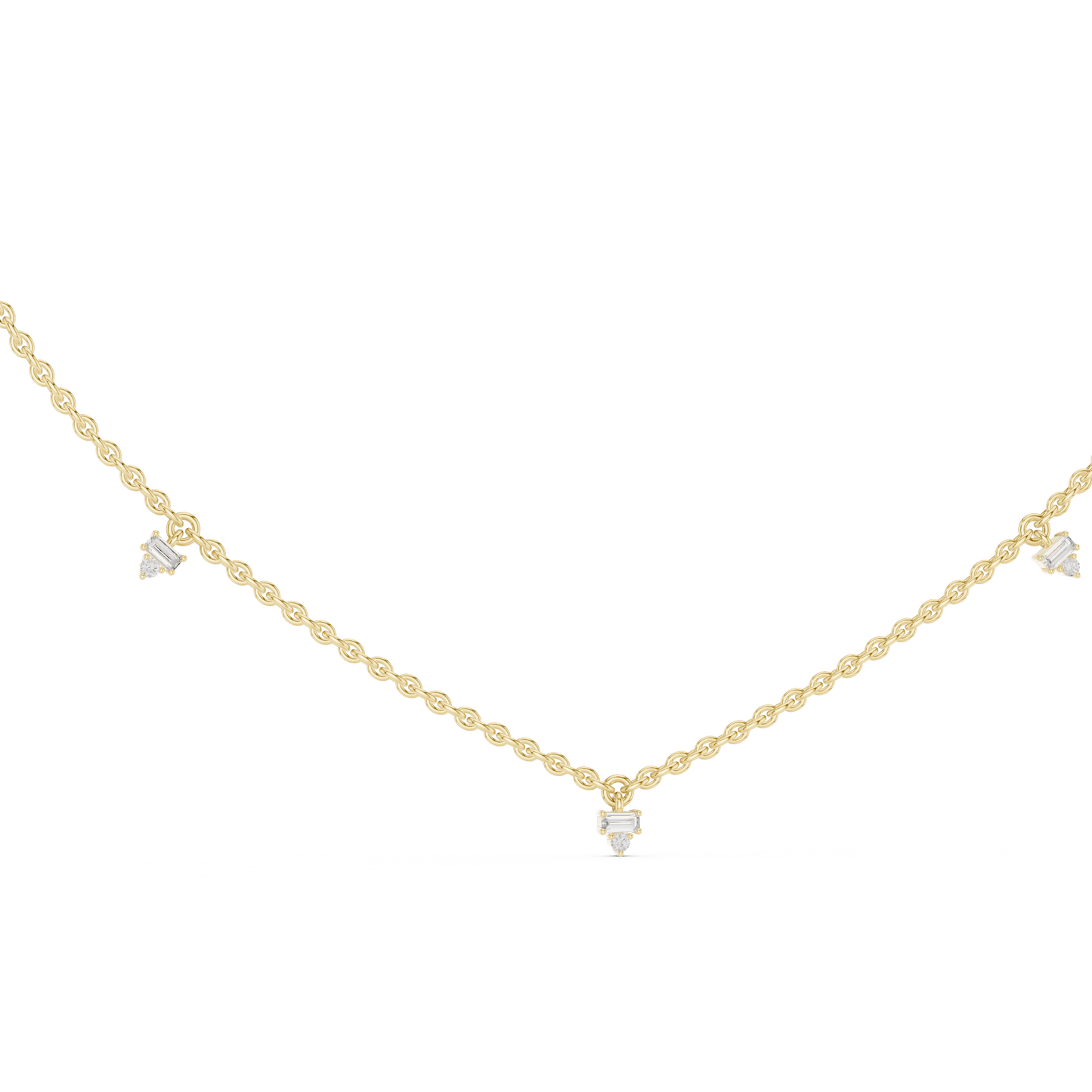 14k Solid Rose Gold 5 Stone Round & Baguette Square Shape Lab Grown & Natural Diamond Simply Classic Look Diamond Necklace