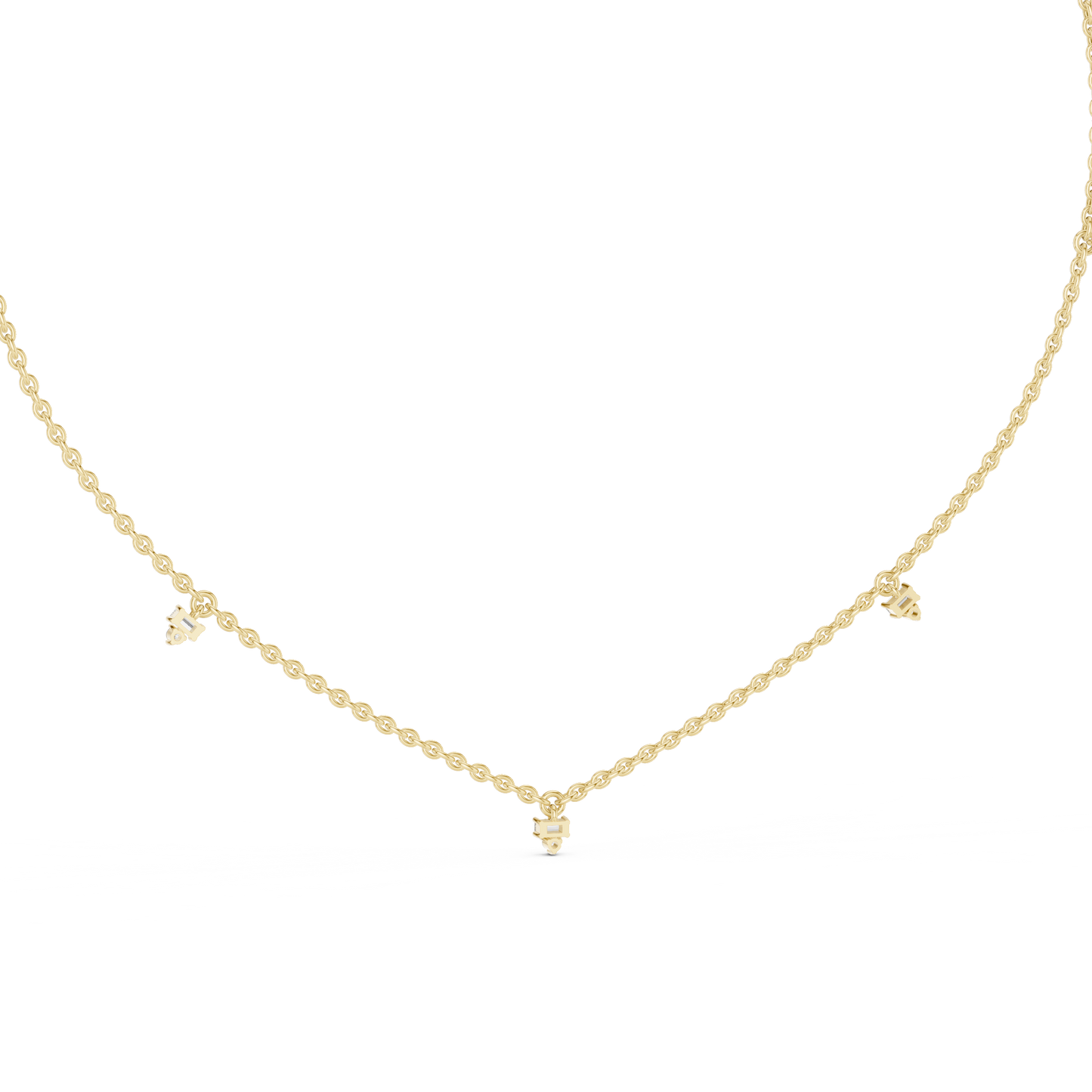 14k Solid Rose Gold 5 Stone Round & Baguette Square Shape Lab Grown & Natural Diamond Simply Classic Look Diamond Necklace