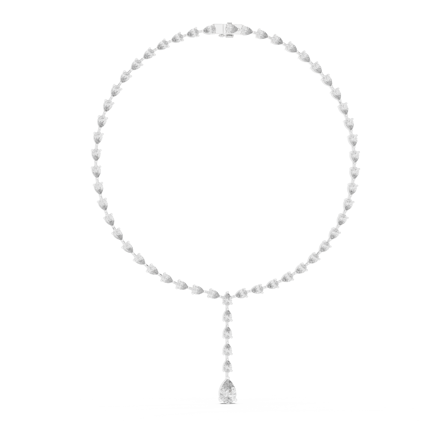 10k Solid White Gold Pear Shape Lab Grown Diamond With Tennis Classic Women Diamond Necklace