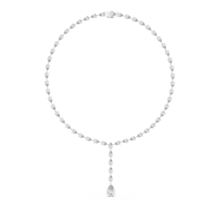 10k Solid White Gold Pear Shape Lab Grown Diamond With Tennis Classic Women Diamond Necklace