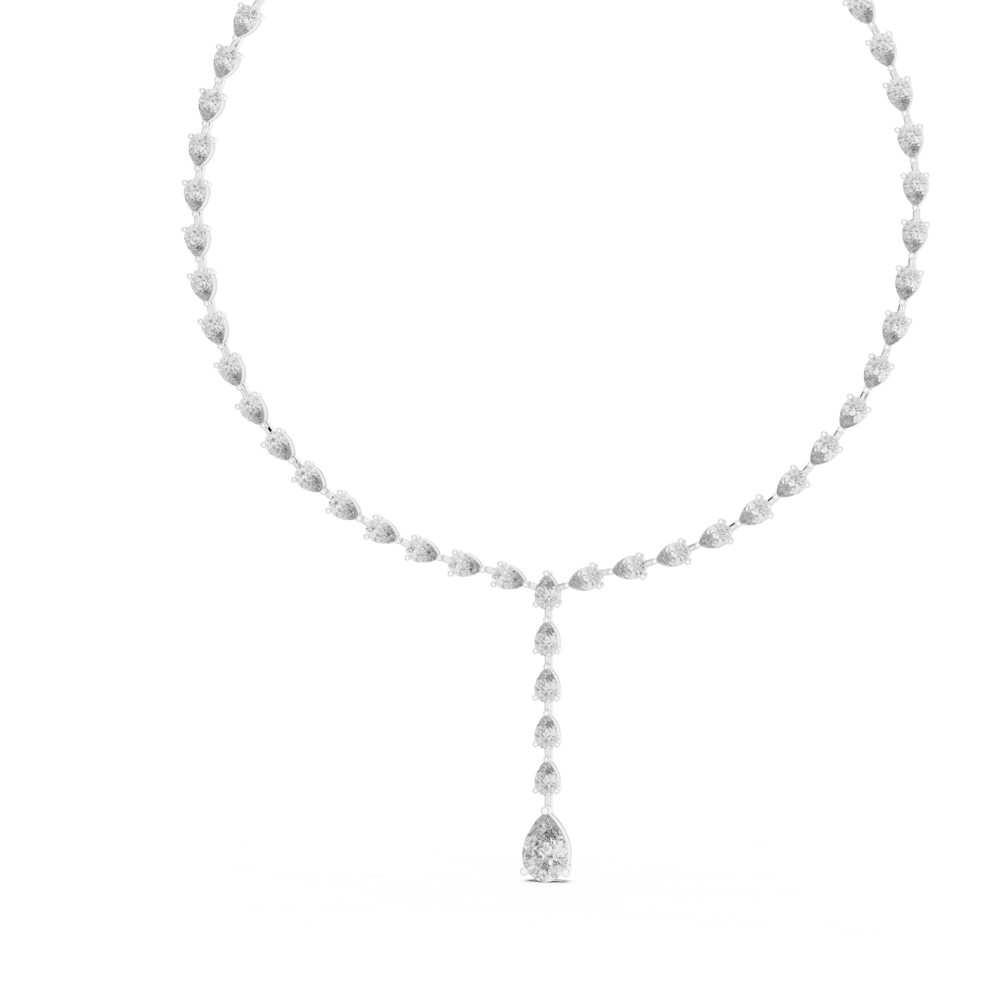 10k Solid White Gold Pear Shape Lab Grown Diamond With Tennis Classic Women Diamond Necklace