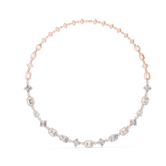 Round, Pear, Emerald,  Shapes Lab Grown Diamond 18k Solid Gold Vintage Classic Diamond Necklace