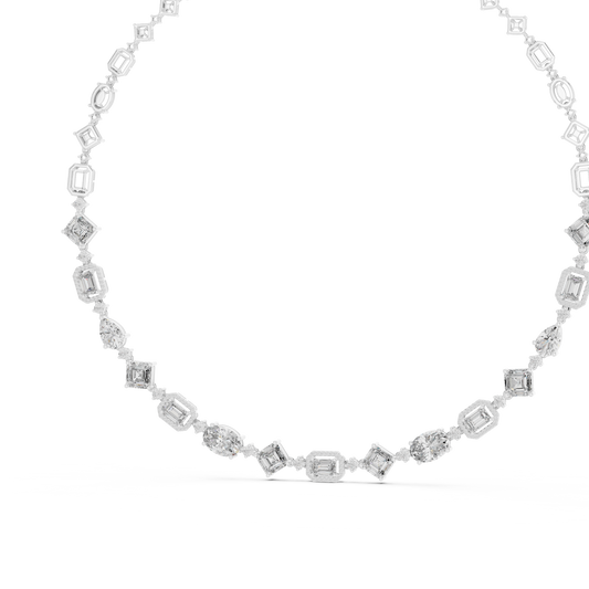 Round, Pear, Emerald,  Shapes Lab Grown Diamond 18k Solid Gold Vintage Classic Diamond Necklace