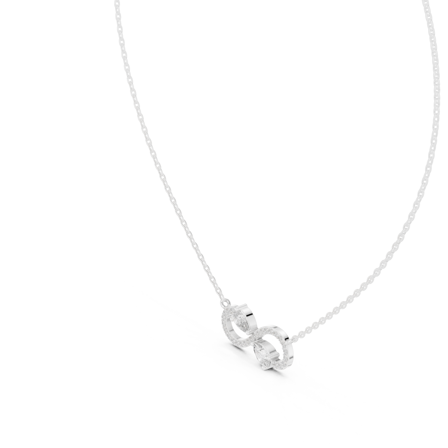 Round & Pear Shape Infinity Type  Shinning 14k Solid White Gold Diamond Pendant For Her