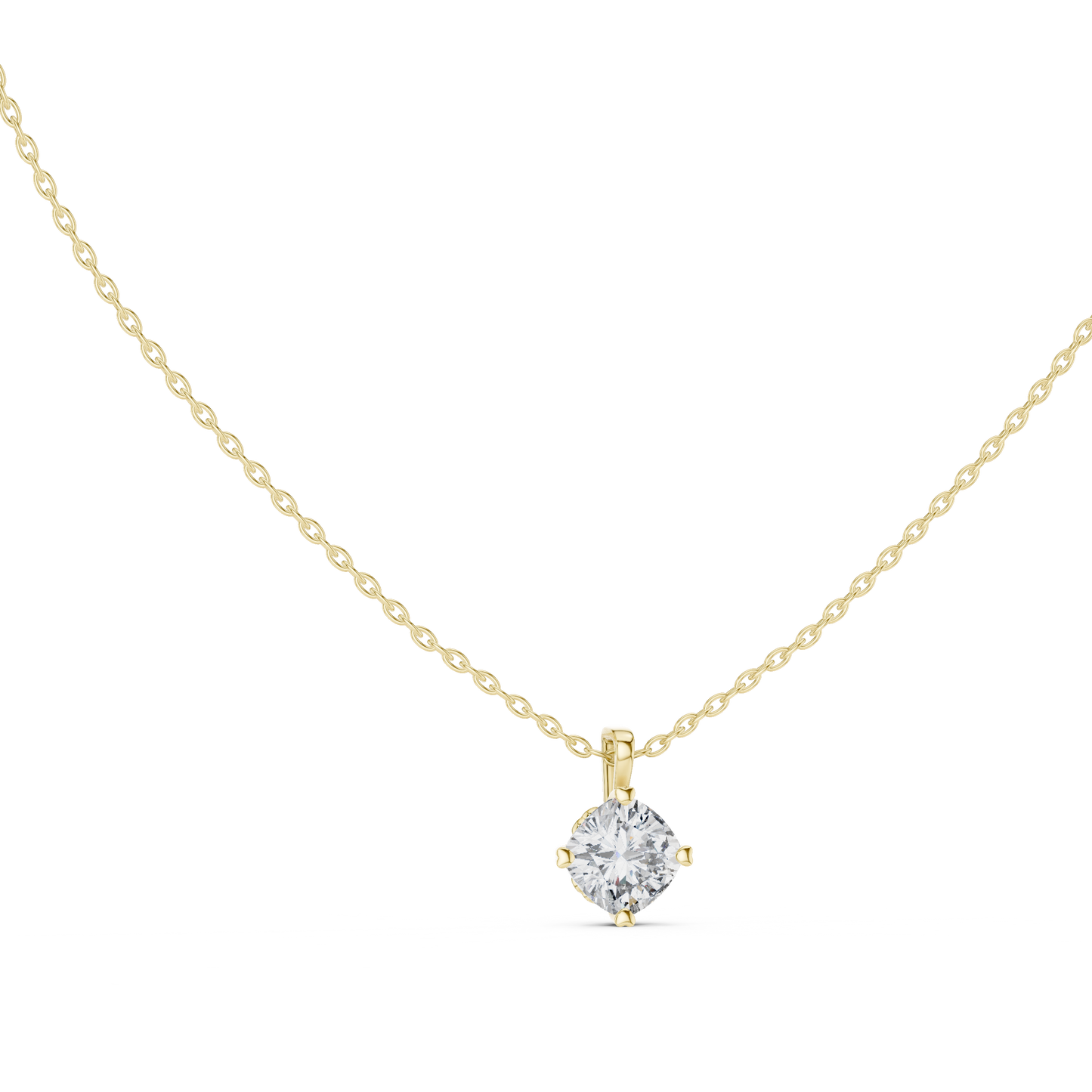 Solitaire Cushion Cut Langrown Sparkling Diamond Pendant For Her In 18K Solid Yellow Gold