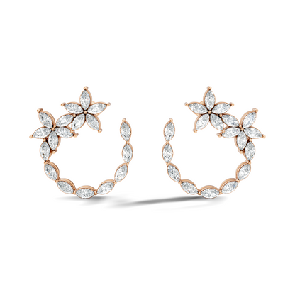 Elegant Marquise Shaped Diamond  Earring Vintage Floral Stud Perfect Gift For Womens