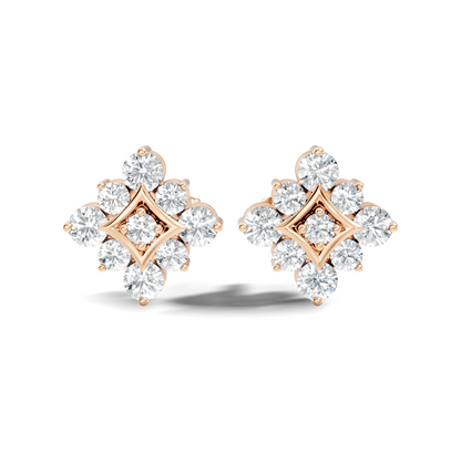 Round Shape Shinning Elegance 18k Solid Rose Gold Lab Grown & Natural Diamond Earrings For Her