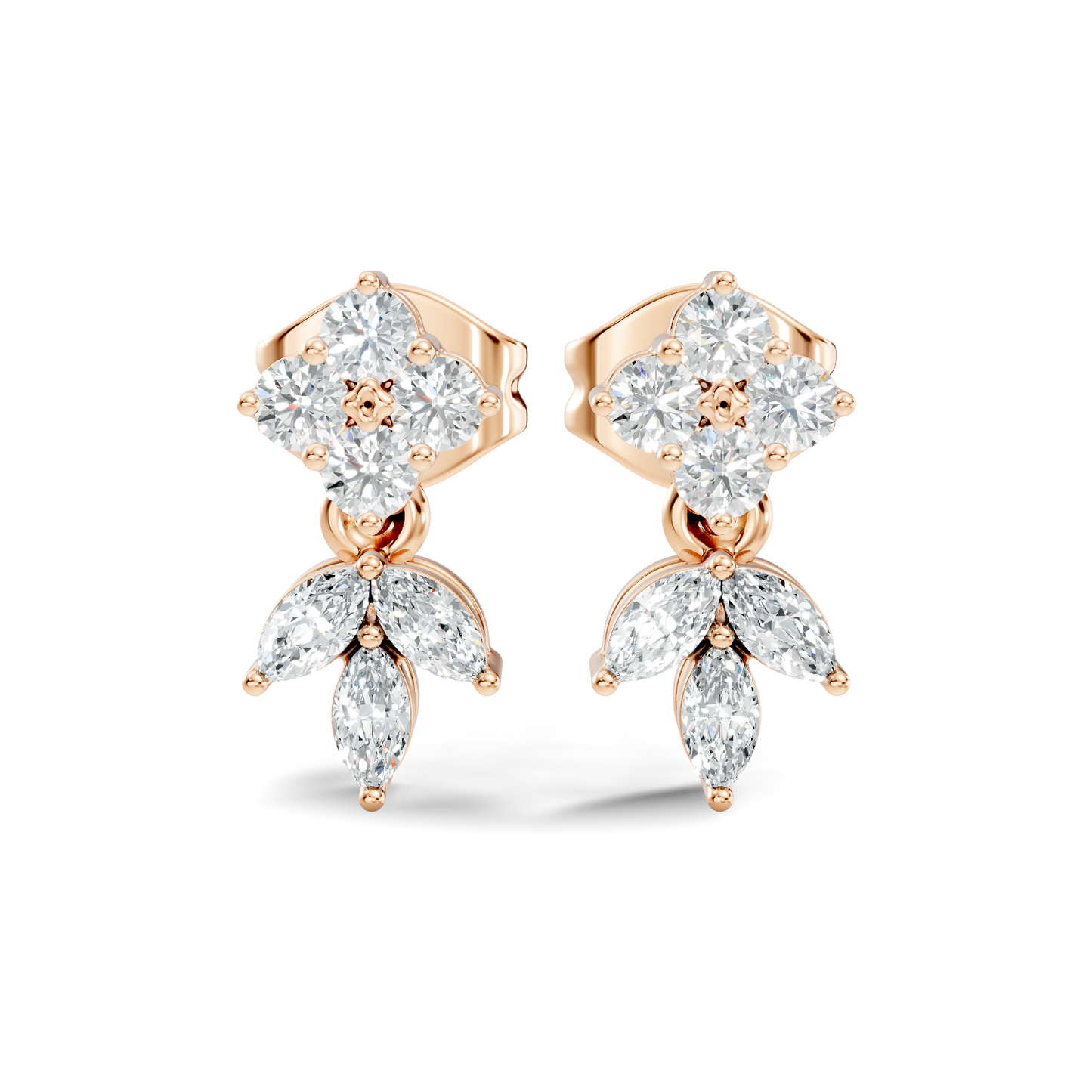 Marquise And Round Shape 10k Solid White Gold Elegance Vintage Classic Diamond Earrings For Women