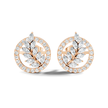 Round & Marquise Shape Natural & Lab Grown Diamond 18k Solid Gold Elegance Diamond Earrings