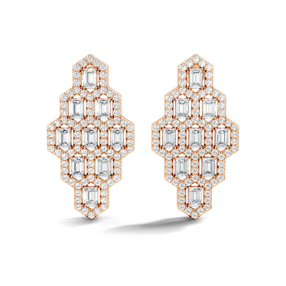 Emerald & Round Shape Natural, Lab Grown Diamond 18k Solid Rose Gold Dainty Wear Women Diamond Earrings