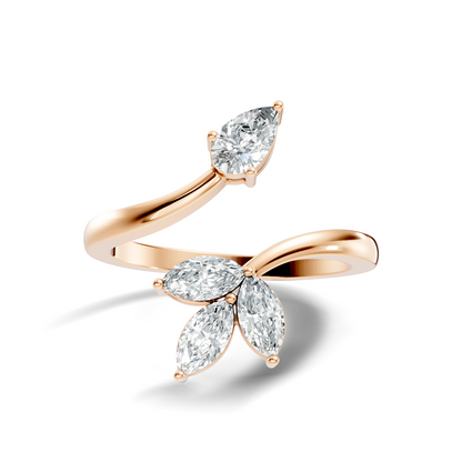 Marquise and Pear Cut Lab Grown Diamond Unique Delicate Vintage Bypass Dainty Party Wear Ring For Women's