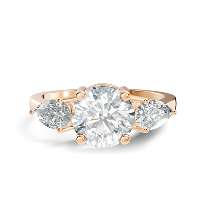 1.80Ct Pear and Round Cut High Quality Diamond Vintage Delicate Three Stone Dainty Party Wear Ring