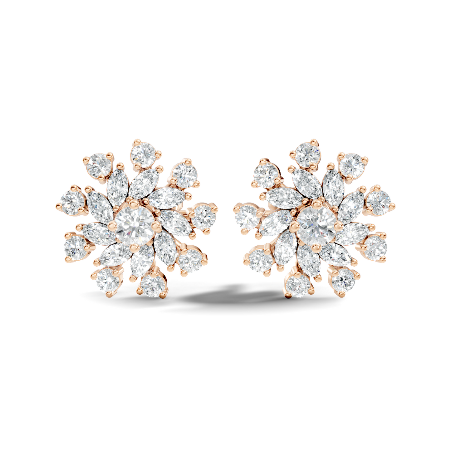14k Solid Gold Marquise, Round, Lab Grown Diamond Sparkling Sizzling Style Diamond Earrings For Her