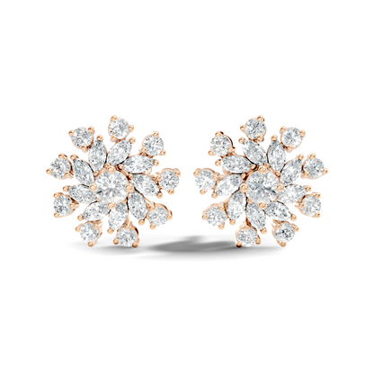 14k Solid Gold Marquise, Round, Lab Grown Diamond Sparkling Sizzling Style Diamond Earrings For Her