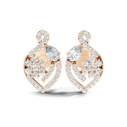 Pear & Round Shape 14k Solid Gold  Lab Grown- Natural Diamond Earrings For Daily wear For Women