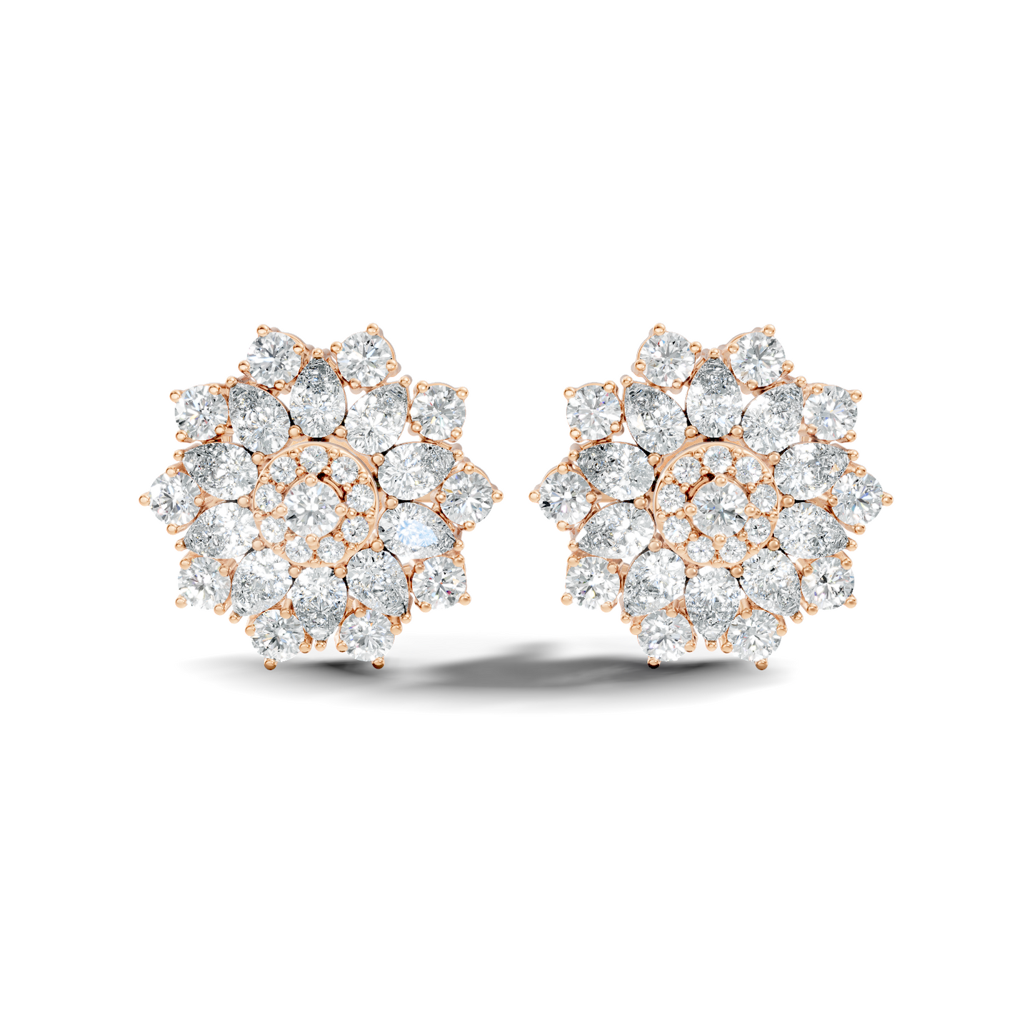 Pear & Round shape Natural & Lab Grown Diamond 18k Solid Rose Gold 3.35 Ct Diamond Earrings For Her Wedding