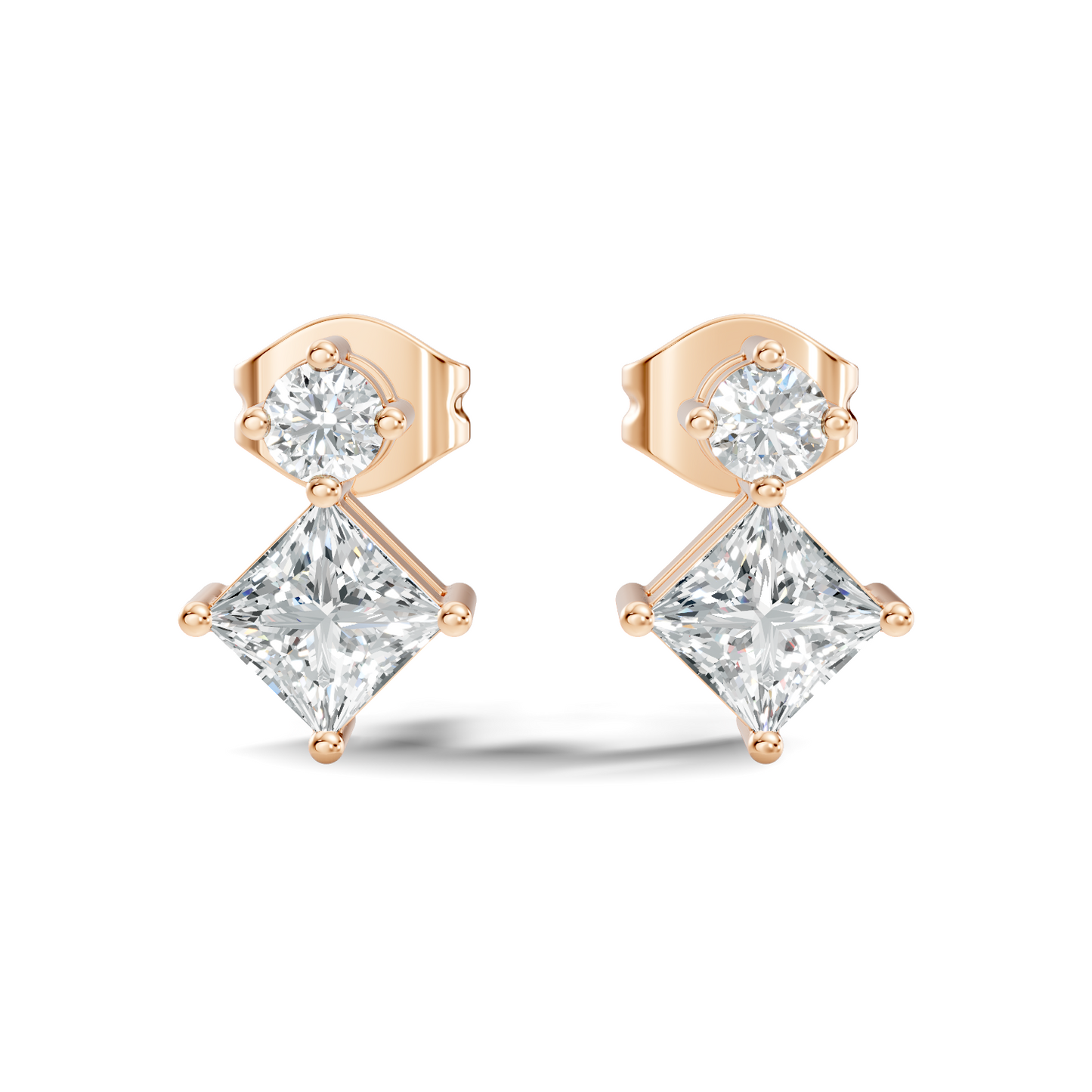 Princess & Round Shape Natural And Lab Grown Diamond 14k Solid Gold Classic Studs Diamond Earrings