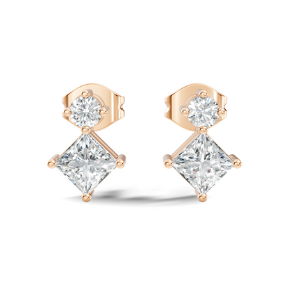 Princess & Round Shape Natural And Lab Grown Diamond 14k Solid Gold Classic Studs Diamond Earrings