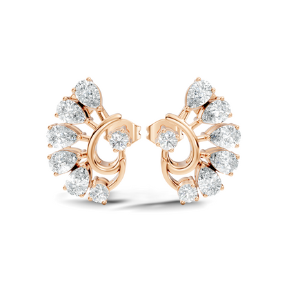 Minimalist Diamond Stud Earrings For Her Pear & Round Design In 14K Solid White Gold