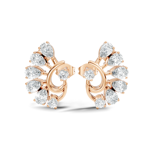 Minimalist Diamond Stud Earrings For Her Pear & Round Design In 14K Solid White Gold